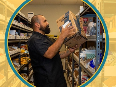 Plumber grabbing supplies